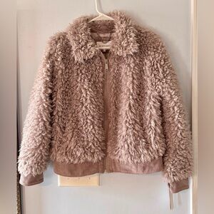 BCBGeneration Plush Faux Shearling Zip-Up Jacket - Blush